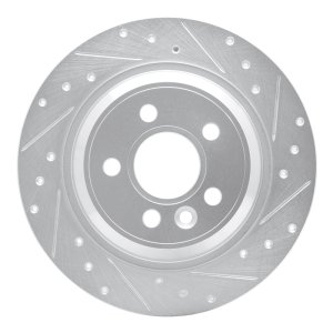 Volvo V60 Brake Rotor (1) - Rear Right - R1 Concepts - Drilled & Slotted - Silver - `07-`18